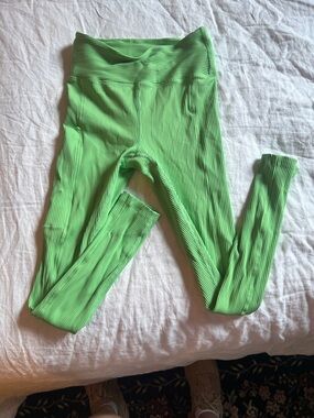 Year of Ours Neon Green Ribbed High-Waist Leggings